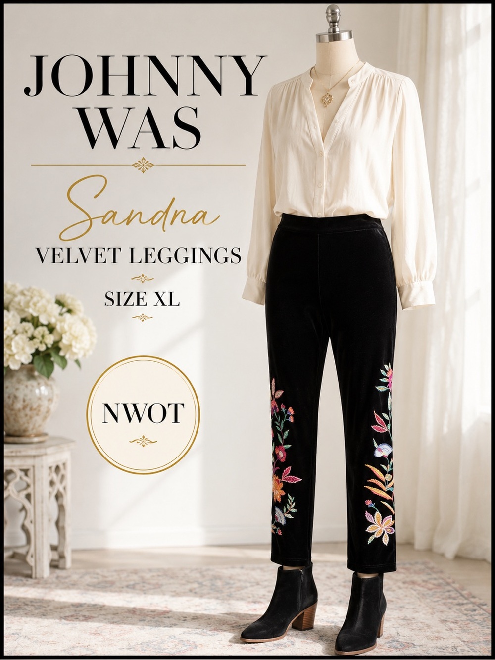 JOHNNY WAS
Sandra Velvet Leggings
NWOT
Size XL
